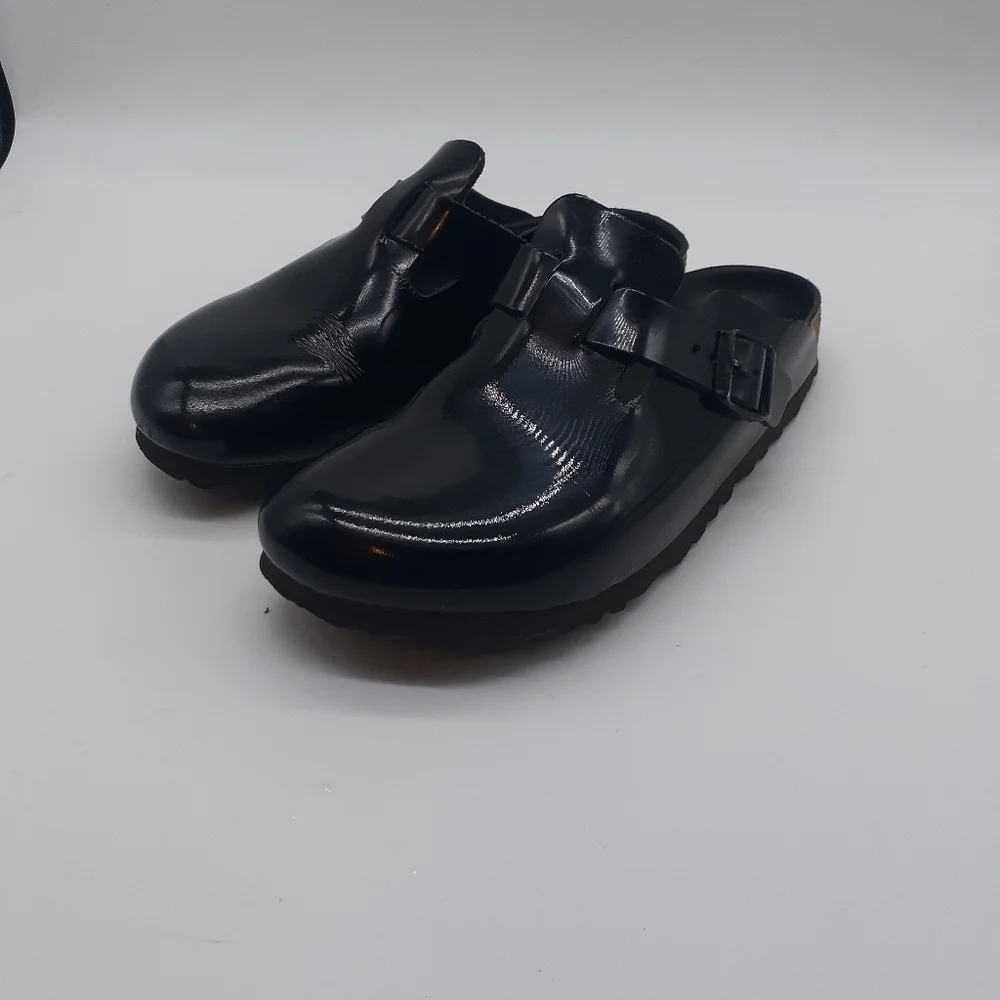 SOLD ON EBAY Birkenstock Boston Mules Patent Leather Sz 39 (8-8.5) Narrow - Picture 2 of 13